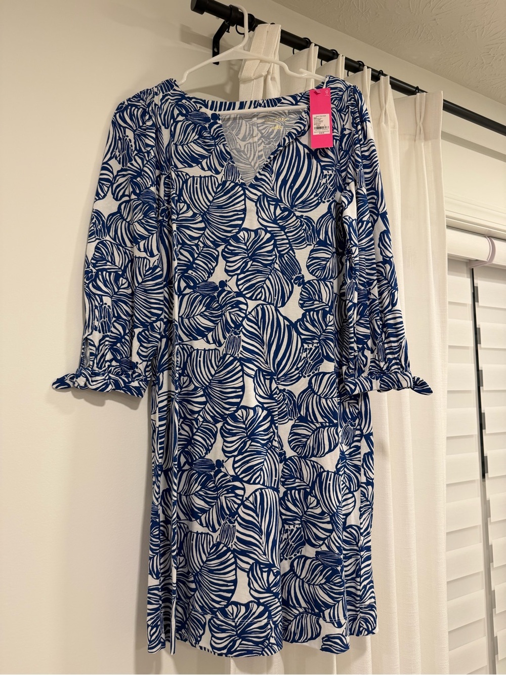Lilly Pulitzer Blue and White Leaf-Print Coverup Dress
